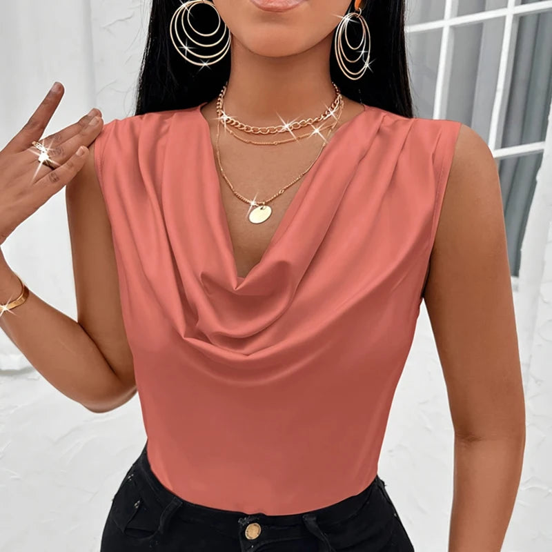 Women’s Satin Cowl Neck Tank Top | Silk-Like Strappy Camisole | Summer Sexy Vest Top for Ladies