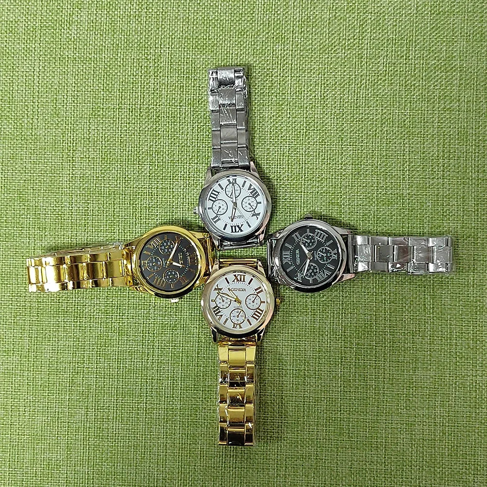 Men’s Light Luxury Watch – Gold Stainless Steel Wristwatch with 3-Eye Dial