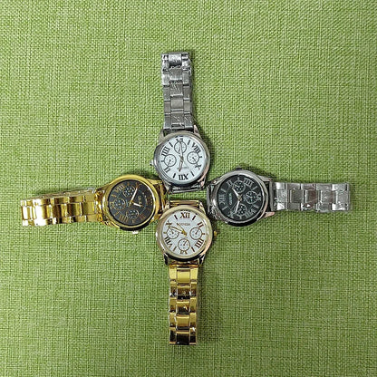 Men’s Light Luxury Watch – Gold Stainless Steel Wristwatch with 3-Eye Dial