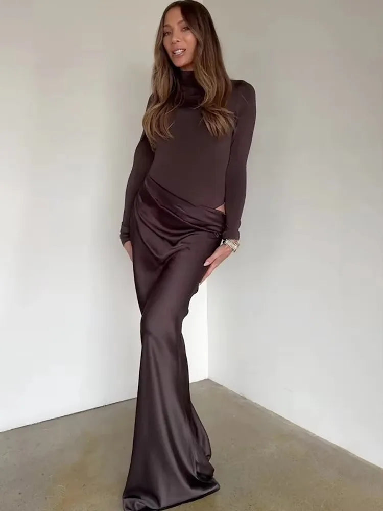 Women’s One-Shoulder Satin Maxi Dress – Elegant Evening Party Gown
