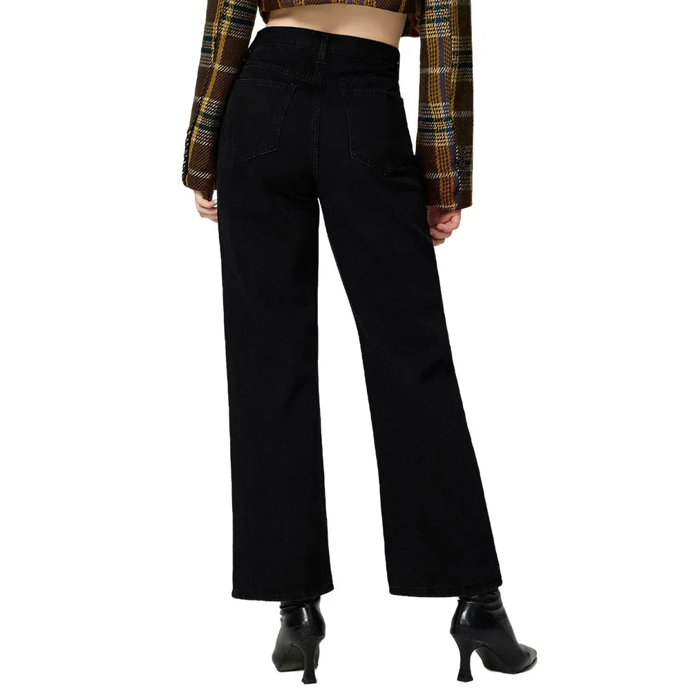 Women’s Ripped Denim Bottom – High Waist Distressed Hole Jeans, Vintage Straight Ankle-Length Pants