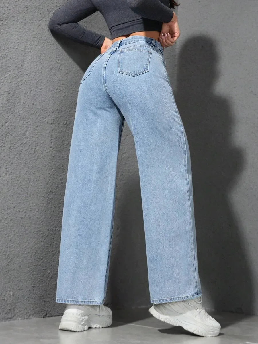 Women’s High-Waist Denim Pants – Vintage Wide-Leg Streetwear Jeans Bottom