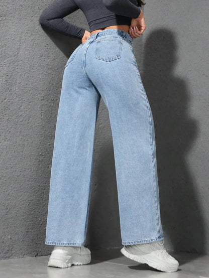 Women’s High-Waist Denim Pants – Vintage Wide-Leg Streetwear Jeans Bottom