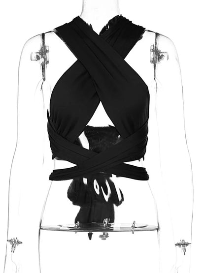 Women’s Strappy Cross Over Crop Top | Cut Out Backless Wrap Bandage Vest | Sexy Sleeveless Summer Top
