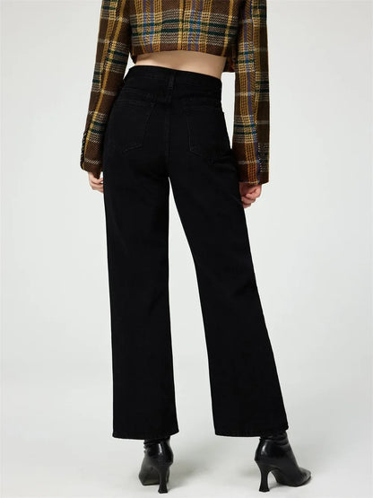 Women’s Ripped Denim Bottom – High Waist Distressed Hole Jeans, Vintage Straight Ankle-Length Pants