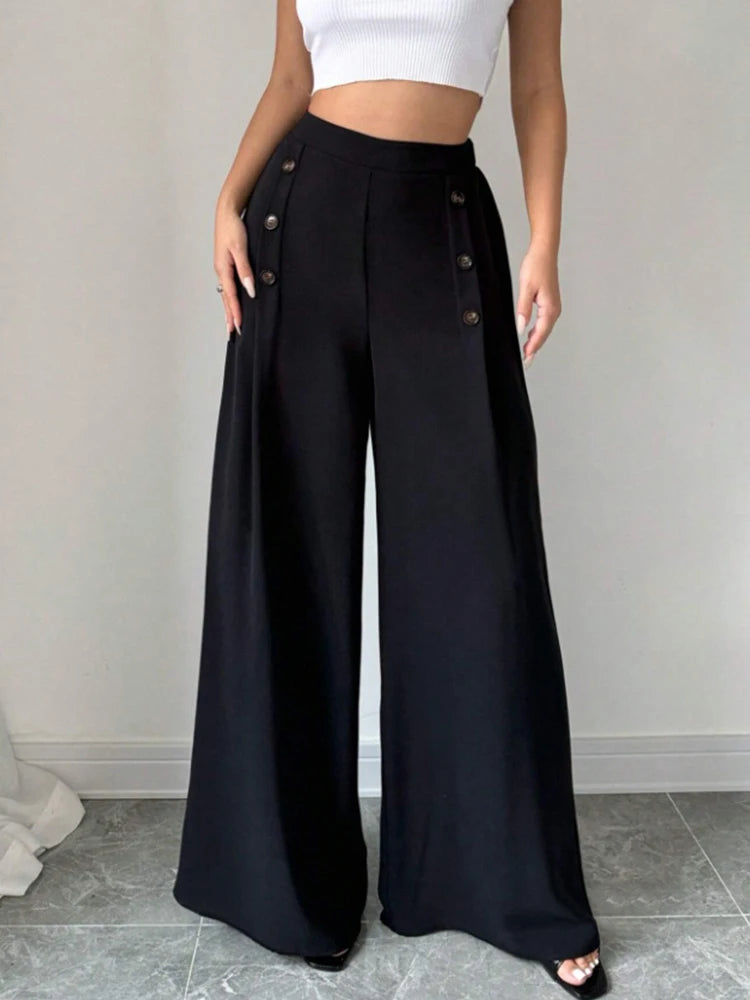 Women’s Elegant High Waist Wide Leg Pants – Fashionable Spring Summer Long Bottoms