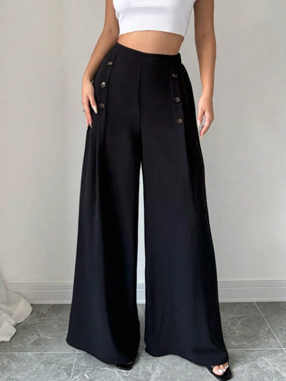 Women’s Elegant High Waist Wide Leg Pants – Fashionable Spring Summer Long Bottoms