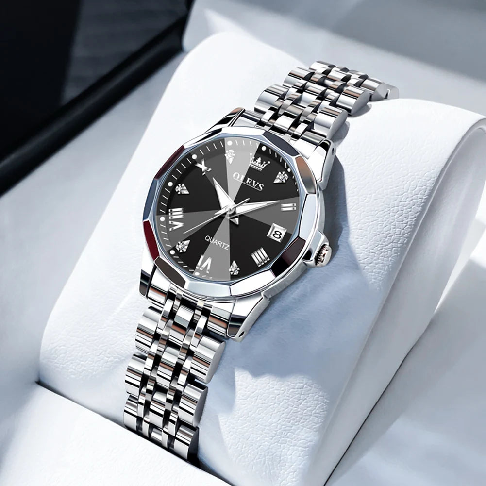Women’s Luxury Stainless Steel Watch – Elegant Waterproof Luminous Date Watch
