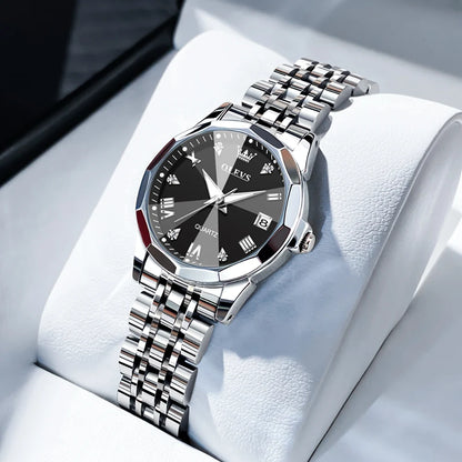 Women’s Luxury Stainless Steel Watch – Elegant Waterproof Luminous Date Watch