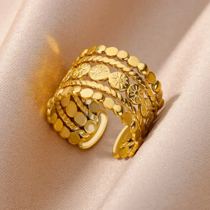 Women’s Stainless Steel Heart Ring – Gold Vintage Waterproof Jewelry Gift