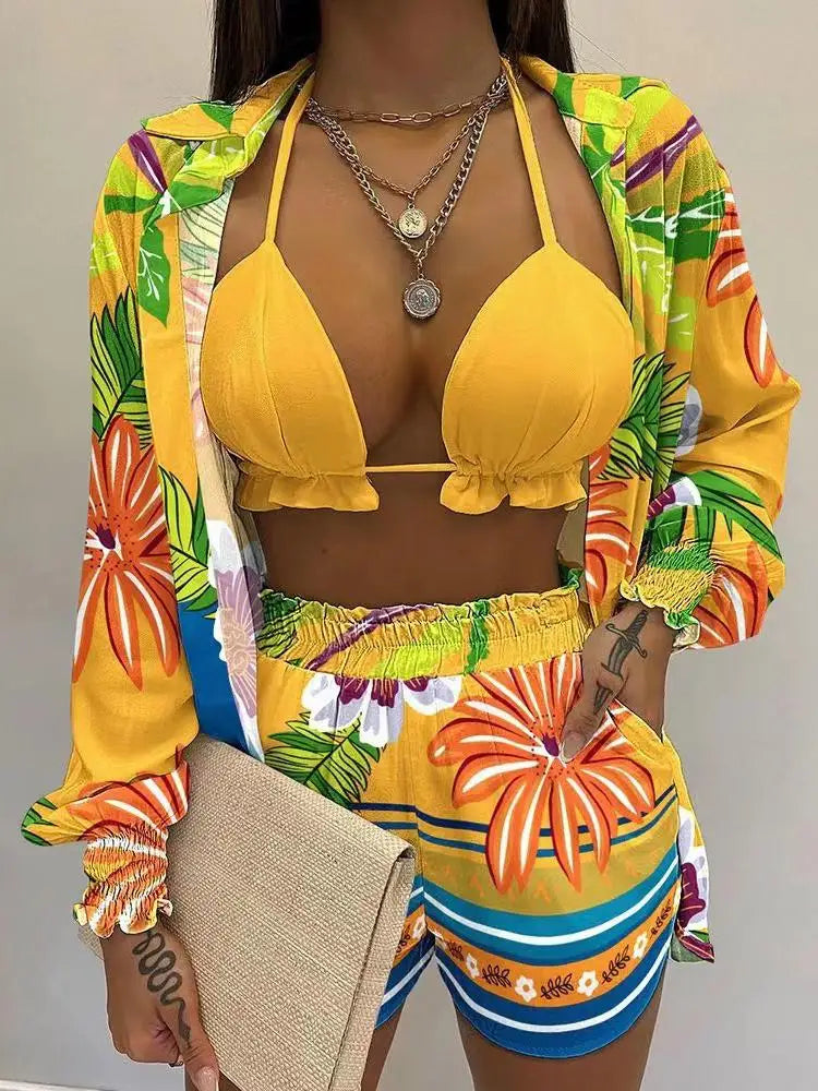 Women’s Green Print High Waist Swimwear Set
