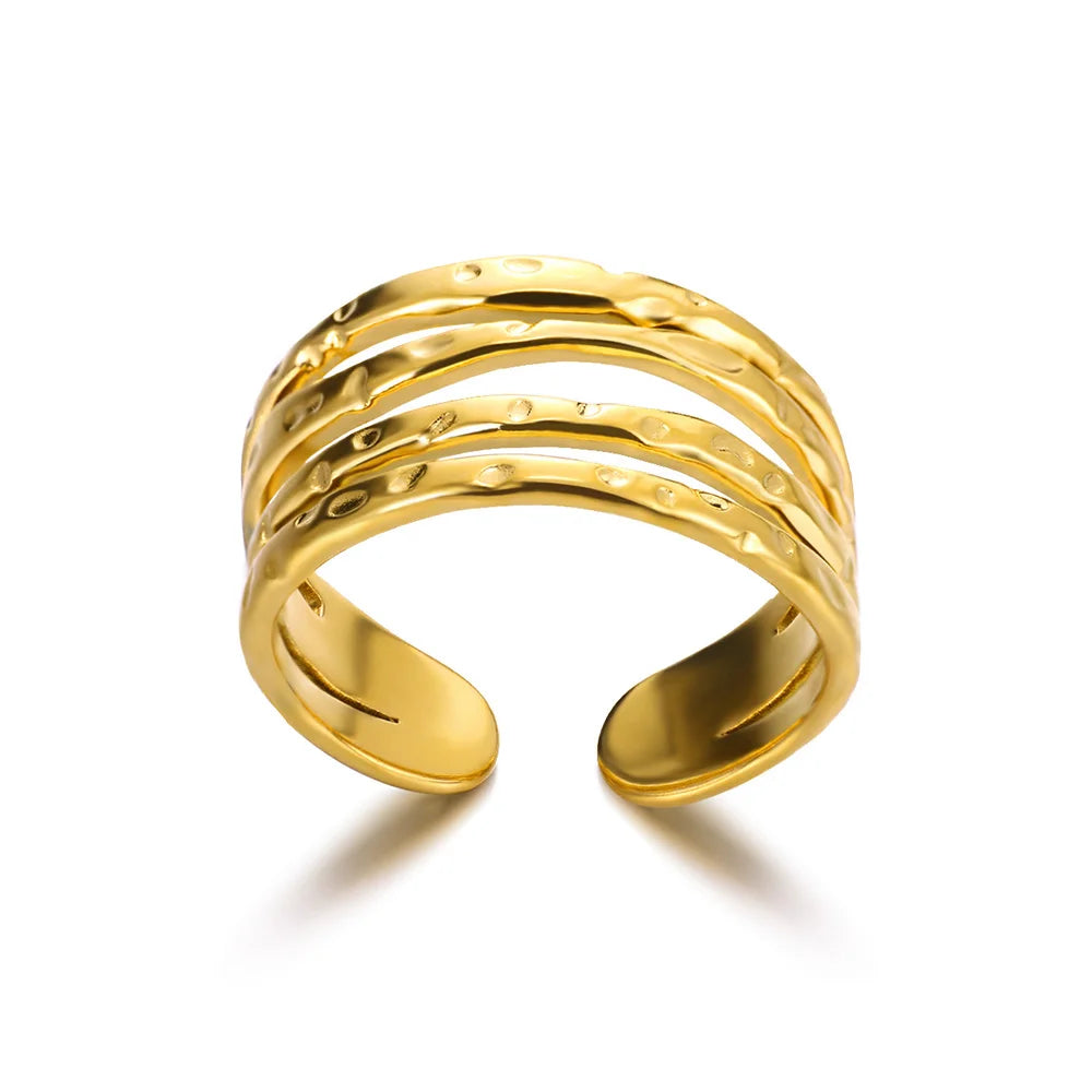 Women’s 316L Stainless Steel Geometric Open Ring – Gold Color Multilayer Vintage Waterproof Jewelry