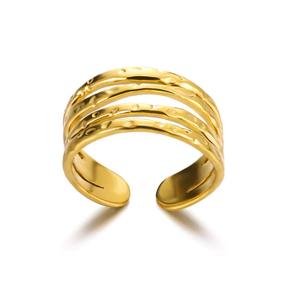 Women’s 316L Stainless Steel Geometric Open Ring – Gold Color Multilayer Vintage Waterproof Jewelry