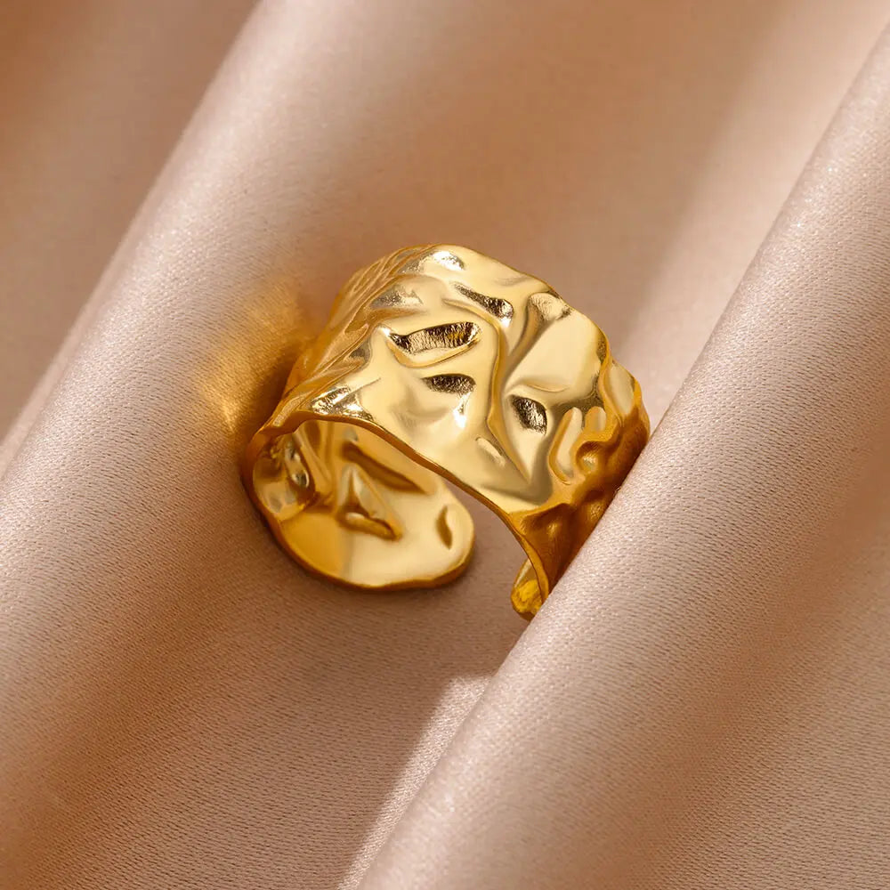 Women’s 316L Stainless Steel Geometric Open Ring – Gold Color Multilayer Vintage Waterproof Jewelry