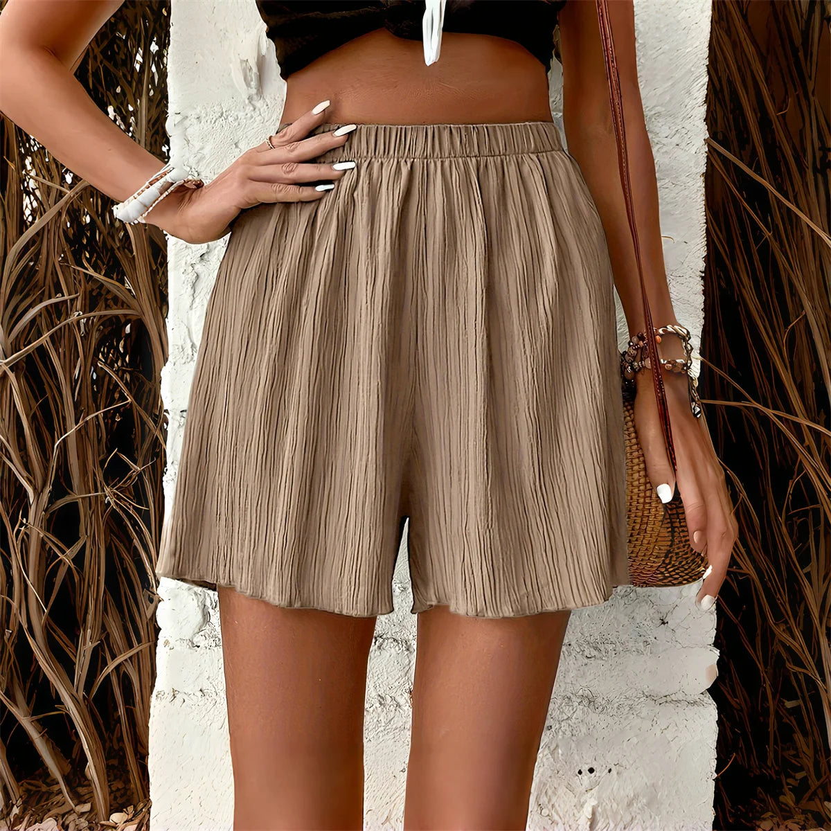 Women’s High Waist Solid Shorts – Spring Summer Casual Fashion Bermuda Pants Beach Holiday Outfit