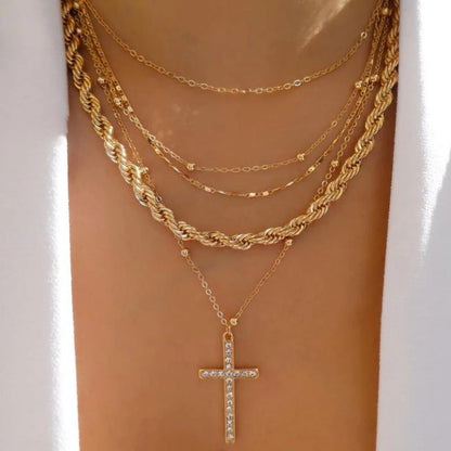 Women’s Jewelry Boho Layered Crystal Pendant Necklace | Vintage | Gold Tone | Trendy