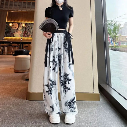 Women’s Thin Ice Silk Bottom – Casual Wide Leg Straight Tube Pants, Korean Style Lightweight Trousers