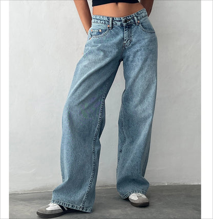 Women’s Jeans Bottom – Low Waist Straight Denim Pants with Pockets Casual Y2K Streetwear