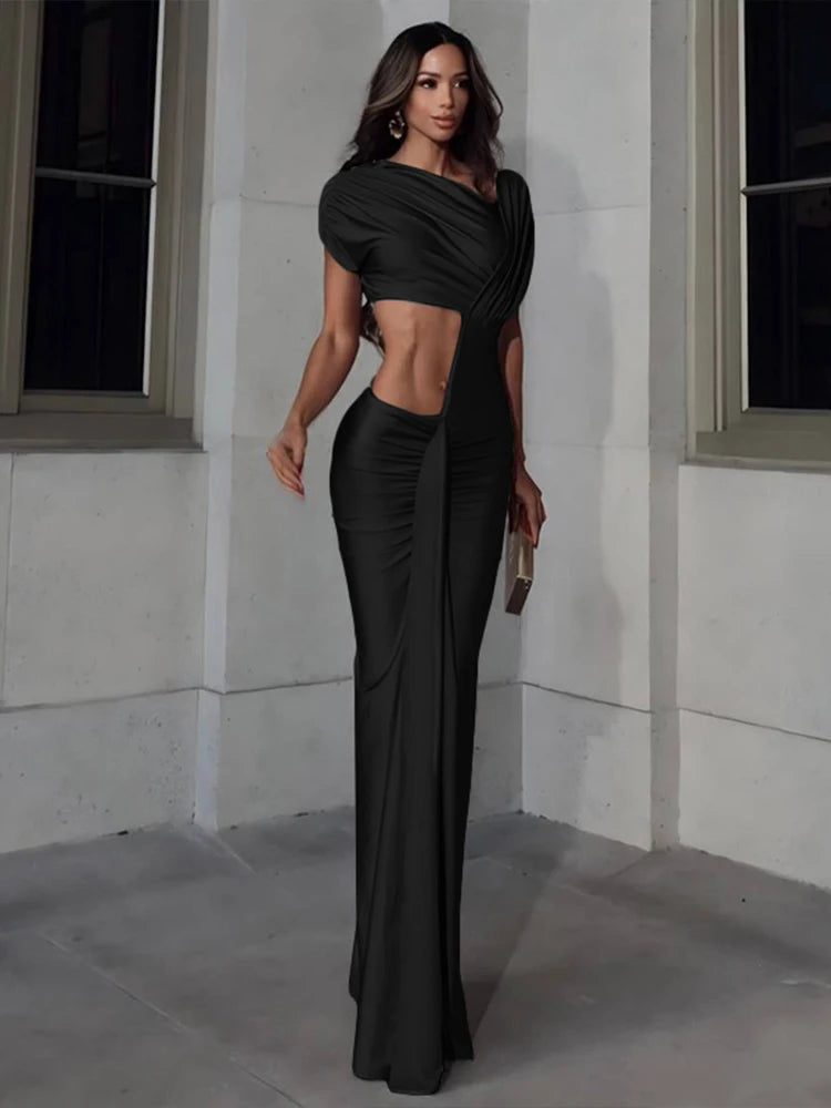 Women’s Maxi Dress | Ruched | Diagonal Neck | Cut Out