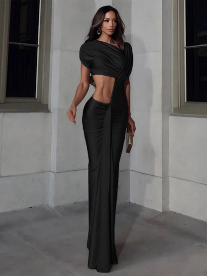 Women’s Maxi Dress | Ruched | Diagonal Neck | Cut Out