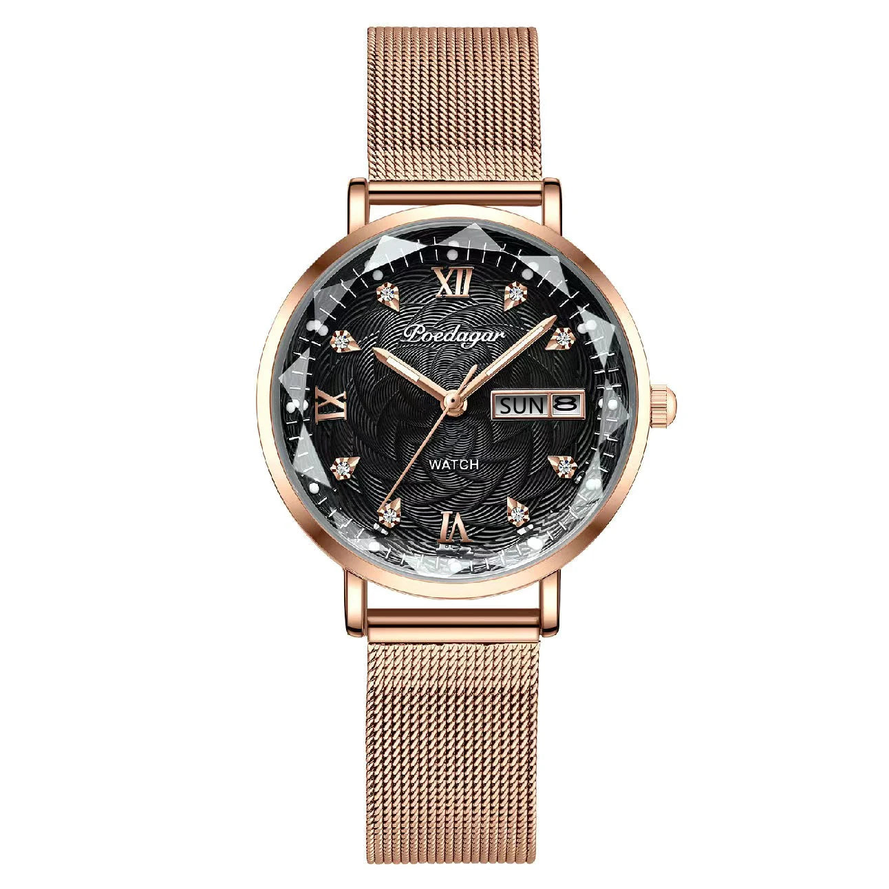 Women’s Luxury Stainless Steel Watch | Waterproof Luminous Quartz Wristwatch with Date & Week Display