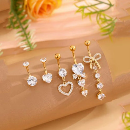 Women’s Belly Button – 5pcs Dangled Butterfly & Heart Navel Piercing Body Jewelry