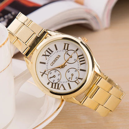 Men’s Light Luxury Watch – Gold Stainless Steel Wristwatch with 3-Eye Dial