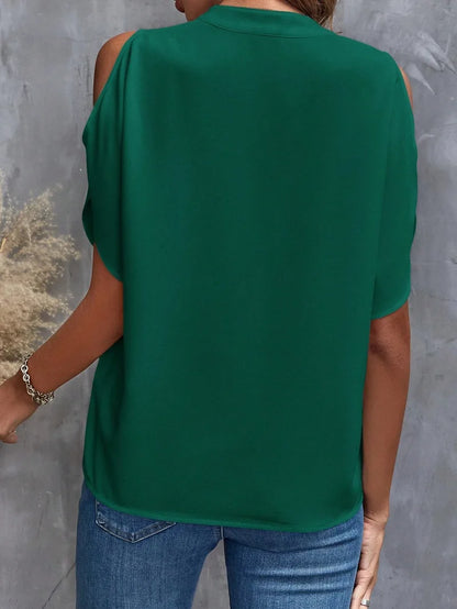 Women’s Elegant V-Neck Off-Shoulder Shirt – Solid Color Office Blouse Y2K Summer Top