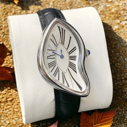 Women’s Y2K Alien Leather Strap Watch – Retro Melted Design Quartz Fashion Wristwatch