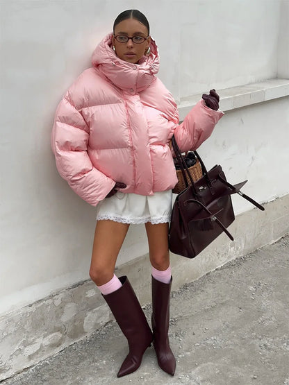 Women’s Padded Puffer Outerwear – Short Fluffy Hooded Jacket
