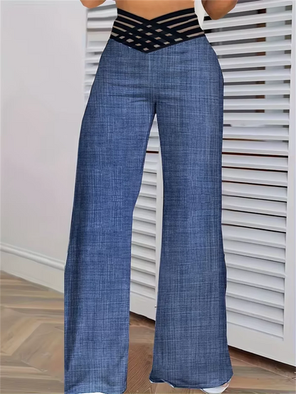 Women’s High Waist Hollow Out Pants Bottom – Retro Bootcut Y2K Trousers, Korean Style Casual Baggy Outfit for Spring & Summer