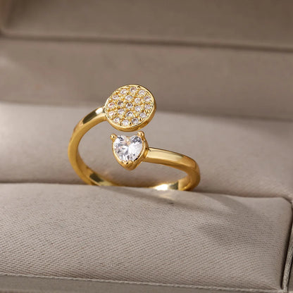 Women’s Jewelry Double Heart Zircon Ring | Adjustable | Stainless Steel | Gift