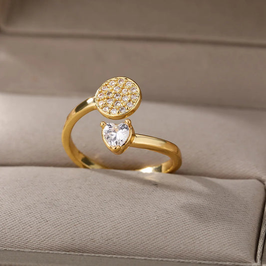Women’s Jewelry Double Heart Zircon Ring | Adjustable | Stainless Steel | Gift