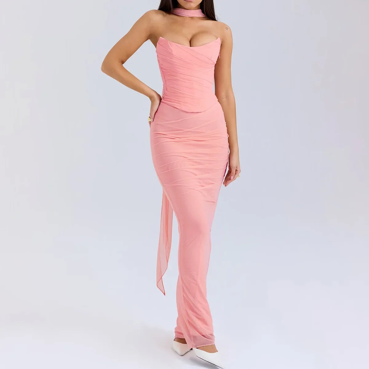 Women’s Elegant Maxi Dress with Scarf