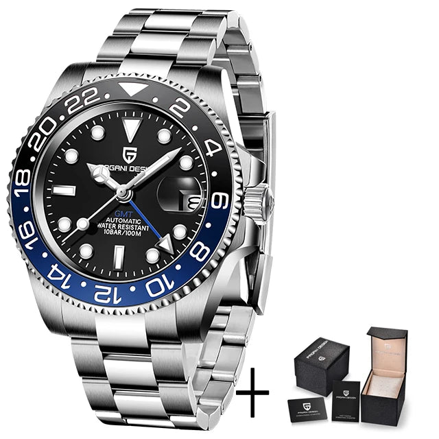 Men’s Luxury GMT Automatic Watch – Sapphire Mechanical 40MM Stainless Steel Waterproof Wristwatch