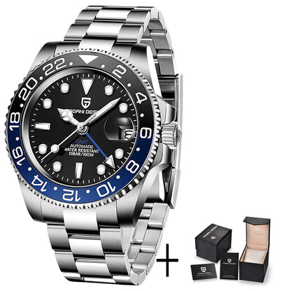 Men’s Luxury GMT Automatic Watch – Sapphire Mechanical 40MM Stainless Steel Waterproof Wristwatch