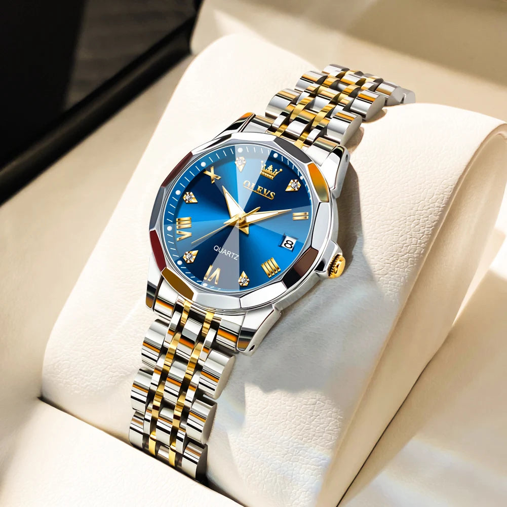 Women’s Luxury Stainless Steel Watch – Elegant Waterproof Luminous Date Watch