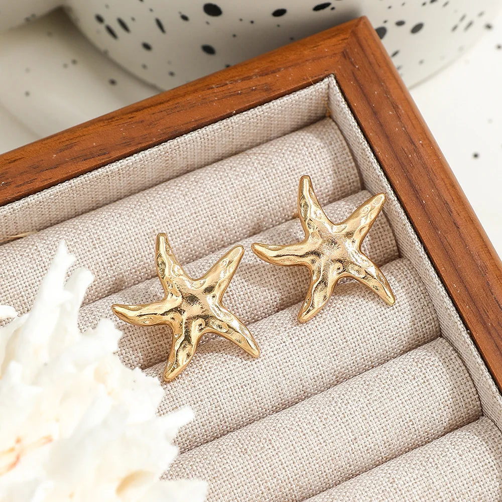 Women’s Jewelry Starfish Stud Earrings | Punk | Gold Tone | Summer