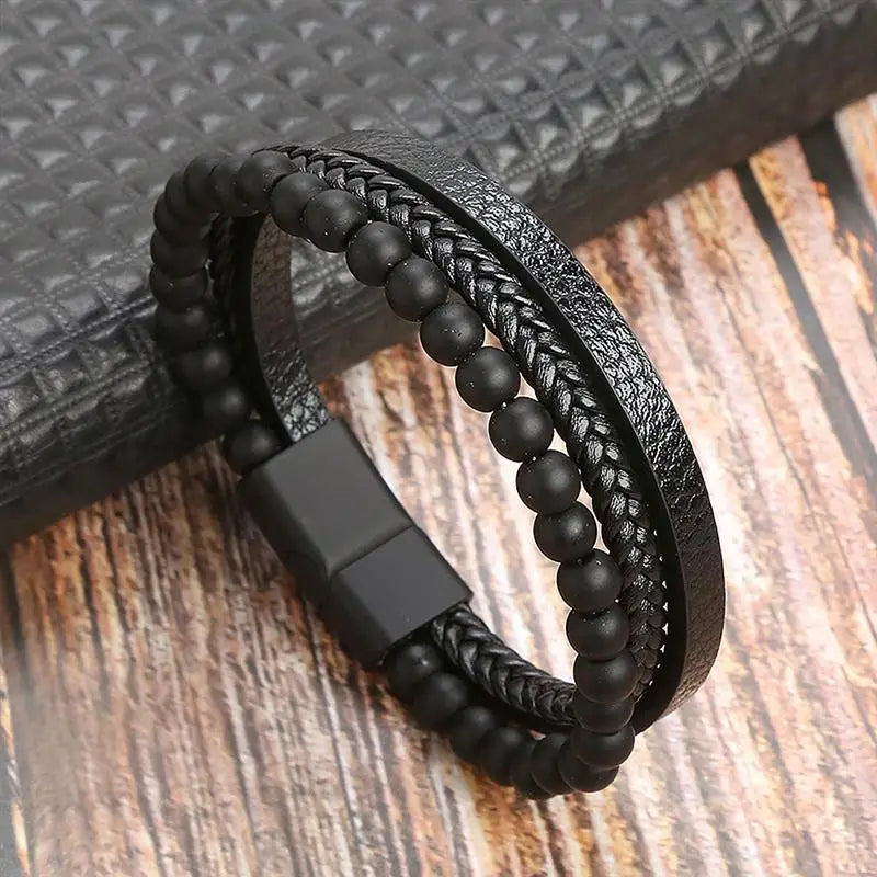 Men’s Classic Leather Bracelet – Handwoven Multi-Layer Fashion Jewelry