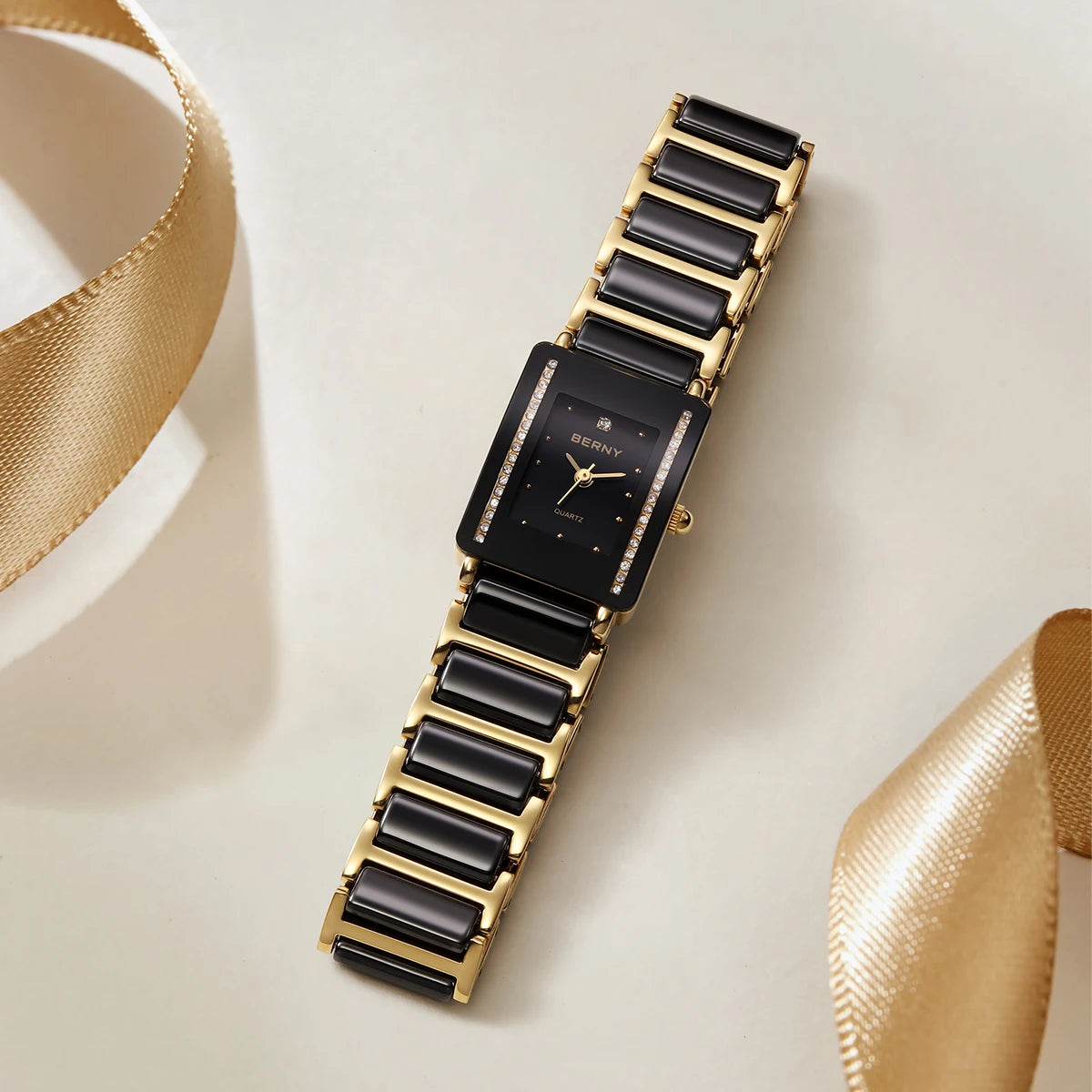 Women’s Rectangle Ceramic Quartz Watch | Luxury | Diamond Look | Unisex