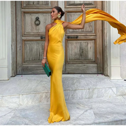 Women’s Elegant Maxi Dress – Off Shoulder Backless Detail Slim Fit Summer Evening Gown