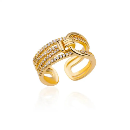 Women’s Gold Stainless Steel Heart Ring – Adjustable Imitation Open Band