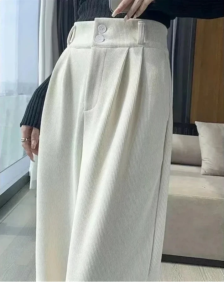 Women’s High Waist Warm Wide Leg Pants Bottom – Winter Thick Velvet