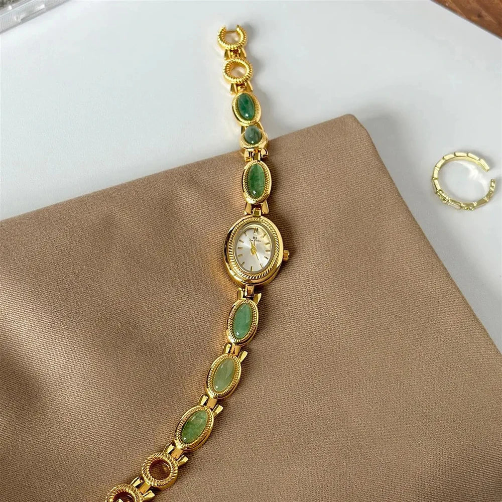 Women’s Gold Quartz Watch | Vintage | Brown Jade | Waterproof