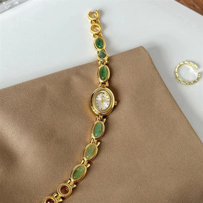 Women’s Gold Quartz Watch | Vintage | Brown Jade | Waterproof