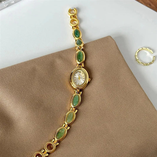 Women’s Gold Quartz Watch | Vintage | Brown Jade | Waterproof