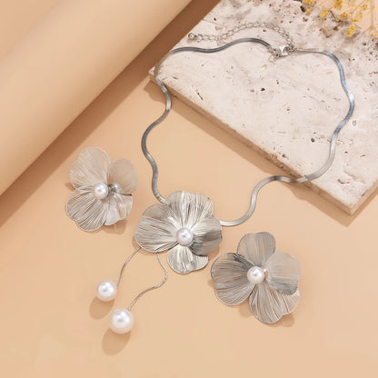 Women’s Jewelry Pearl Flower Jewelry Set | Kpop | Trendy | Snake Chain