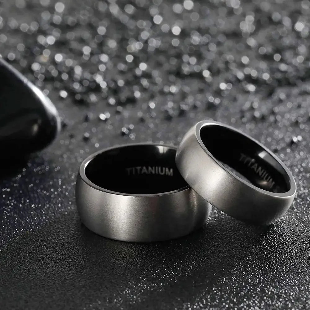 Men’s Titanium Ring – Silver 6mm Band with Black & Blue Interior Jewelry
