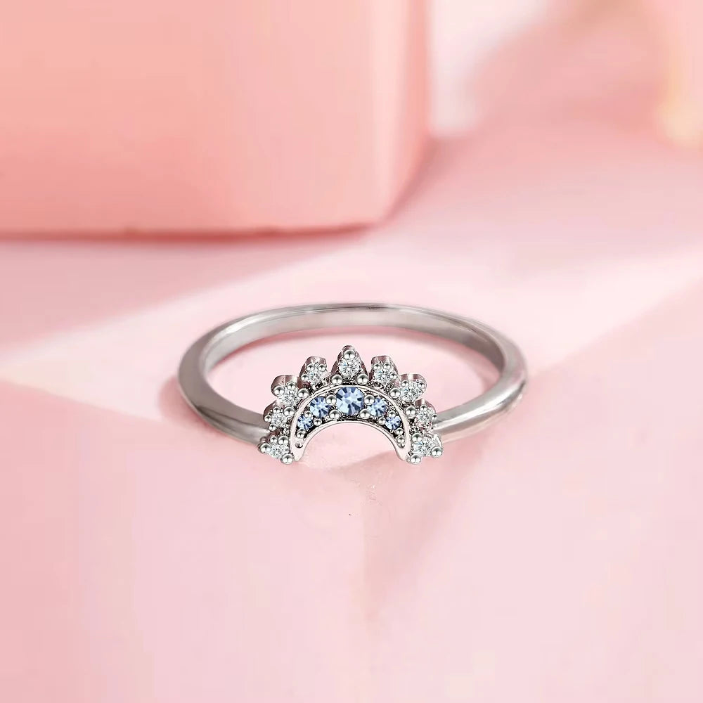 925 Silver Sun and Moon Couple Rings – Sky Blue Cubic Zirconia Matching Promise Rings for Couples, Fine Jewelry Gift Women’s