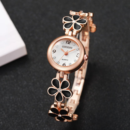 Women’s Flower Strap Quartz Watch | Arabic Numerals | Diamond Look | Elegant